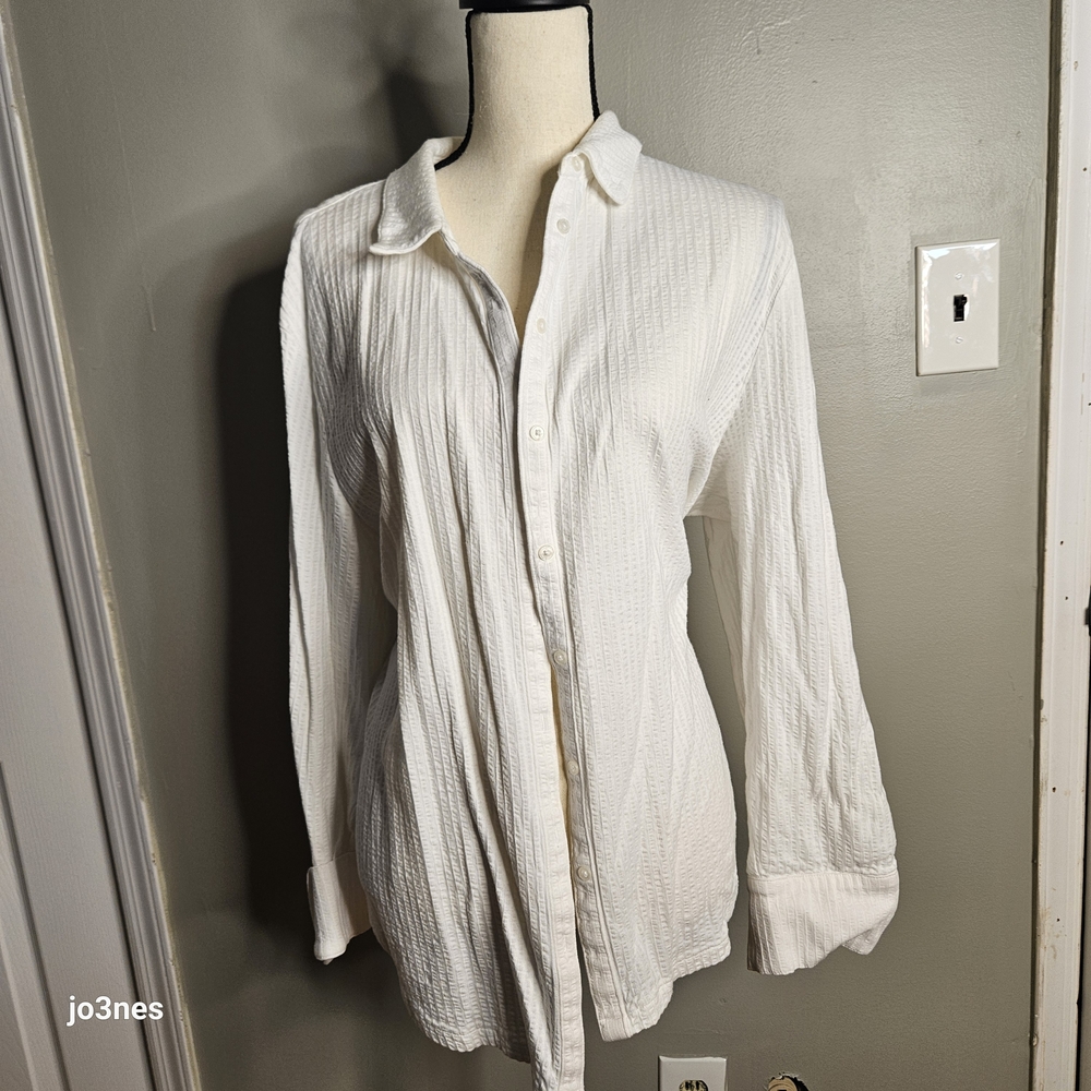 Boden Cream Textured Shirt Cotton Button Down-  14